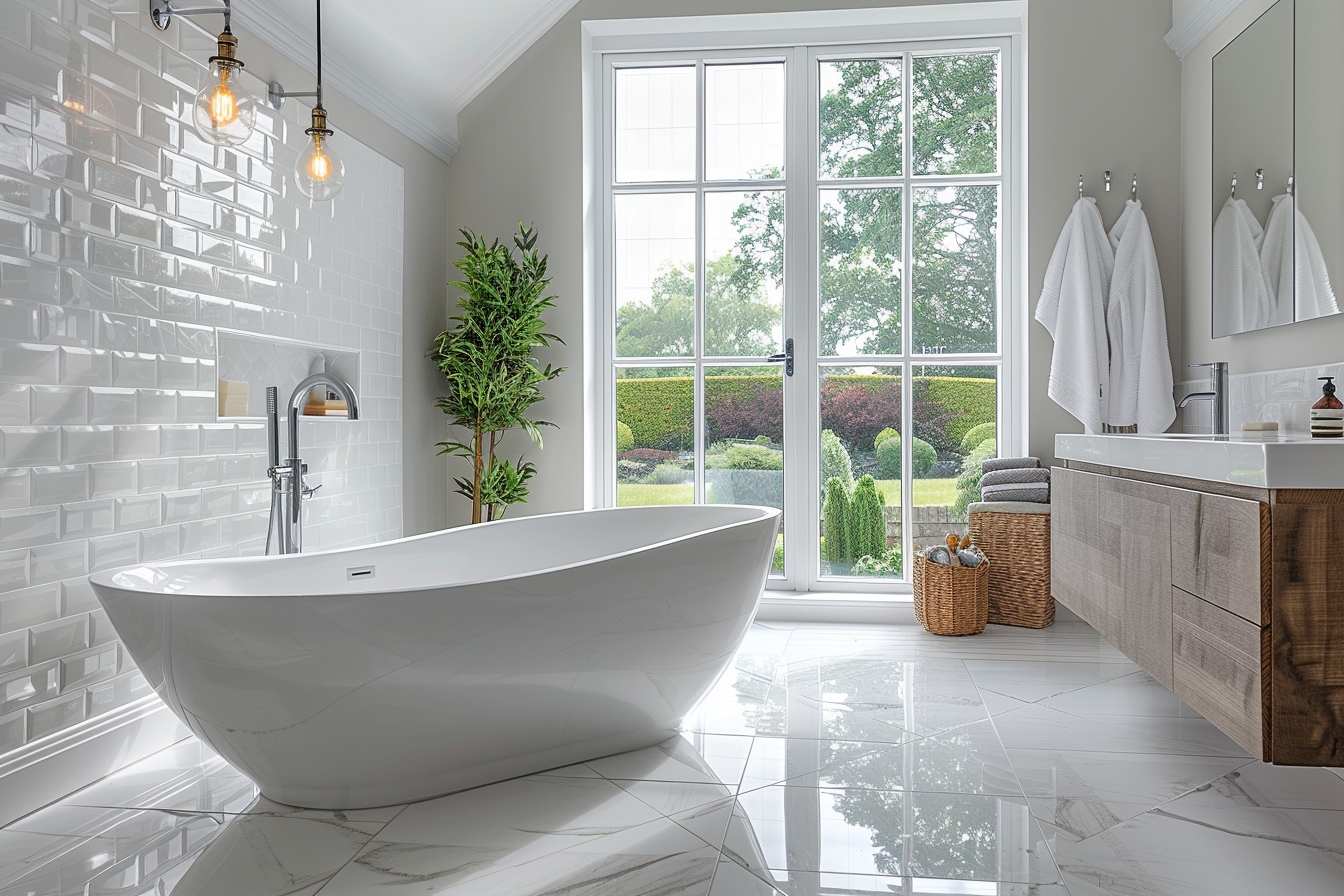 Alt d'image: "Salle de bain moderne rénovée à Mérignac avec des finitions élégantes pour augmenter le potentiel de vente avant le déménagement.